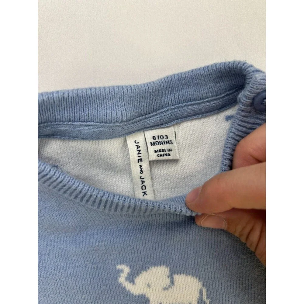 Janie and Jack Baby Boy 0-3M Light Blue Elephant Romper Preppy Heirloom